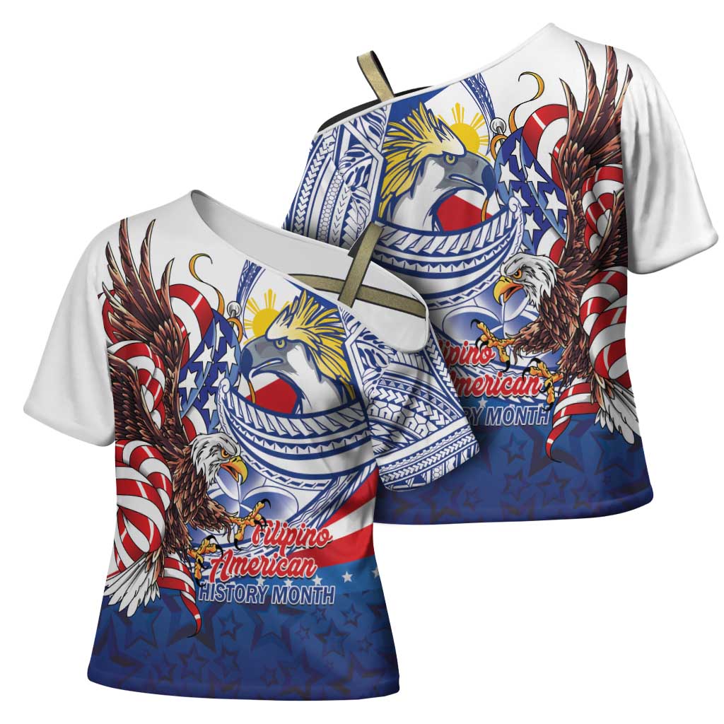 Filipino American History Month Cross Shoulder Shirt Philippines Agila USA Eagle Mix Flag LT14 - Polynesian Pride