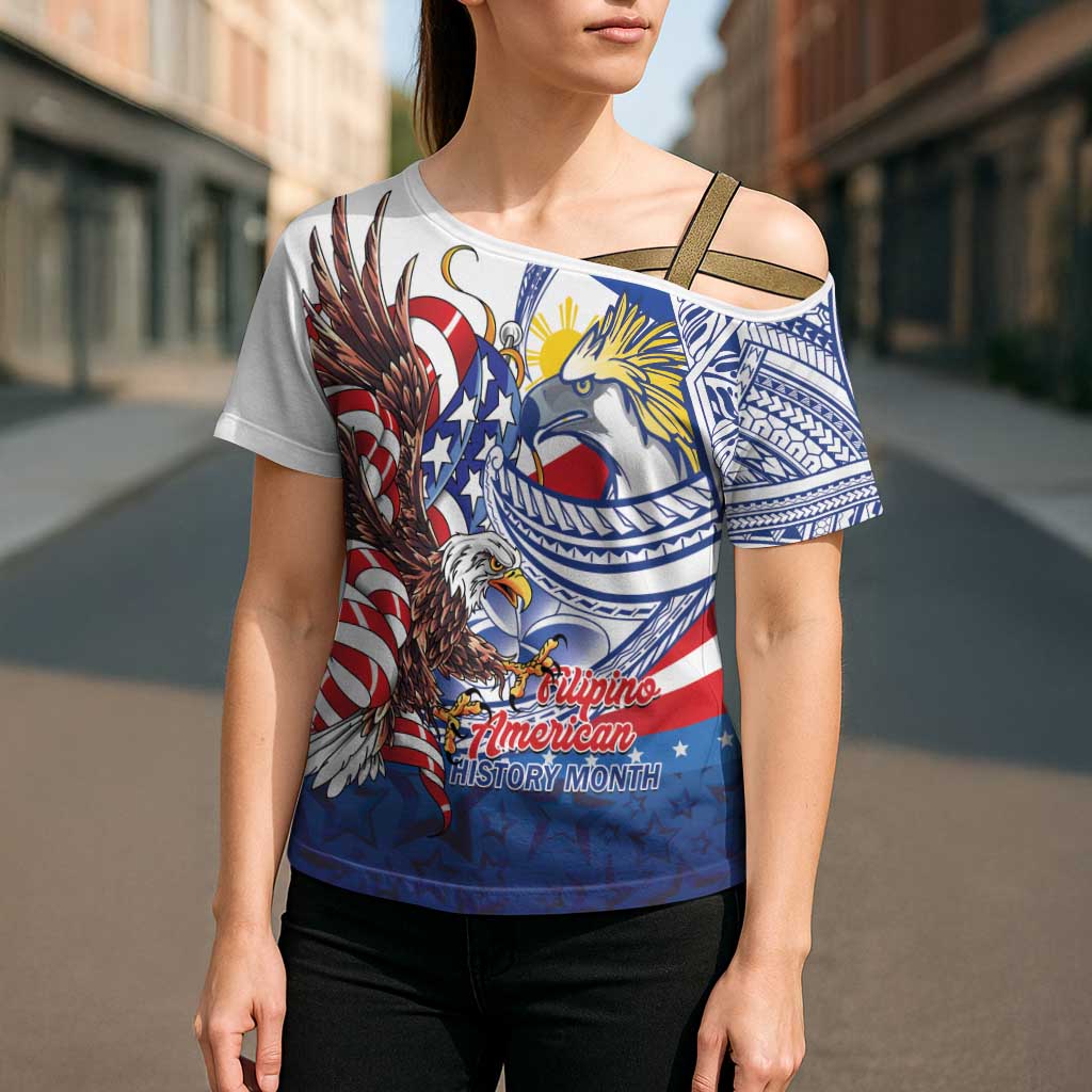 Filipino American History Month Cross Shoulder Shirt Philippines Agila USA Eagle Mix Flag LT14 - Polynesian Pride