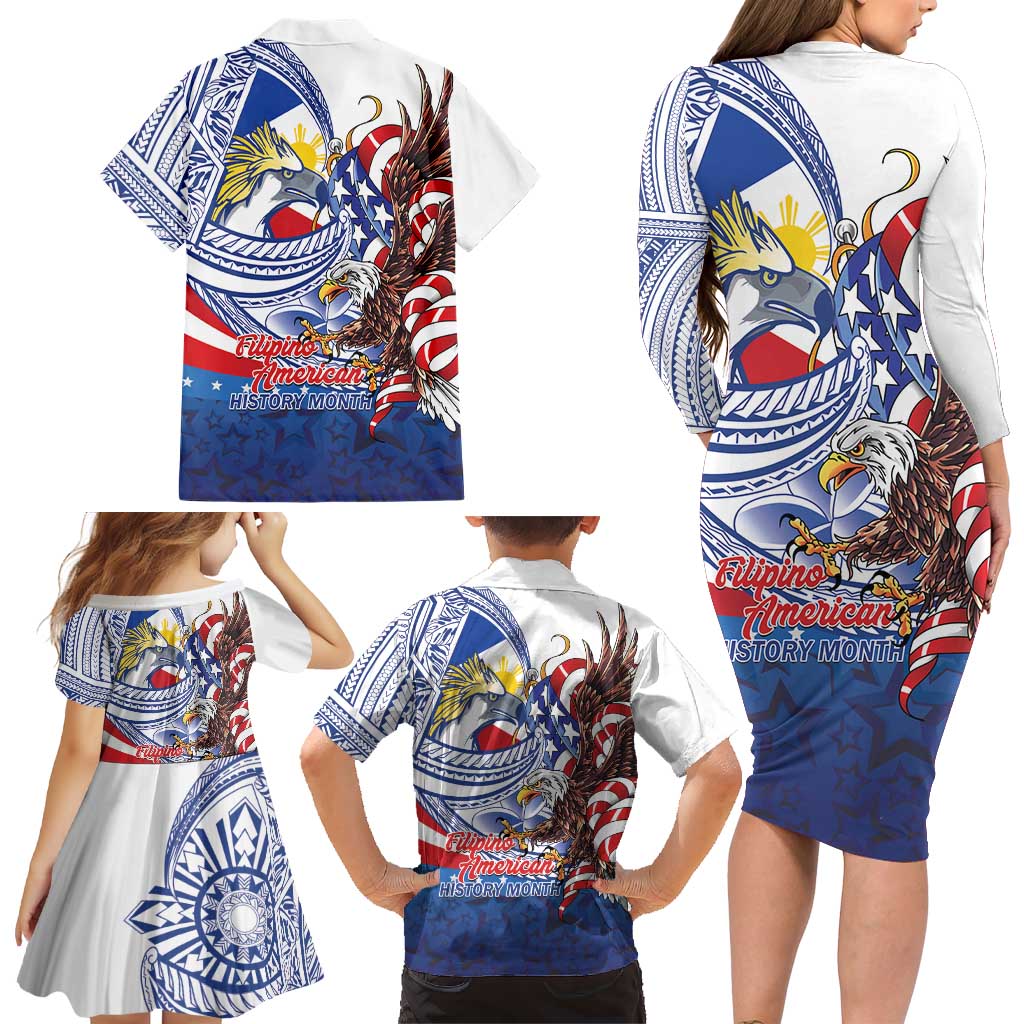Filipino American History Month Family Matching Long Sleeve Bodycon Dress and Hawaiian Shirt Philippines Agila USA Eagle Mix Flag