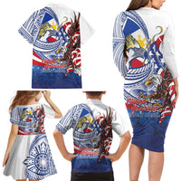Filipino American History Month Family Matching Long Sleeve Bodycon Dress and Hawaiian Shirt Philippines Agila USA Eagle Mix Flag