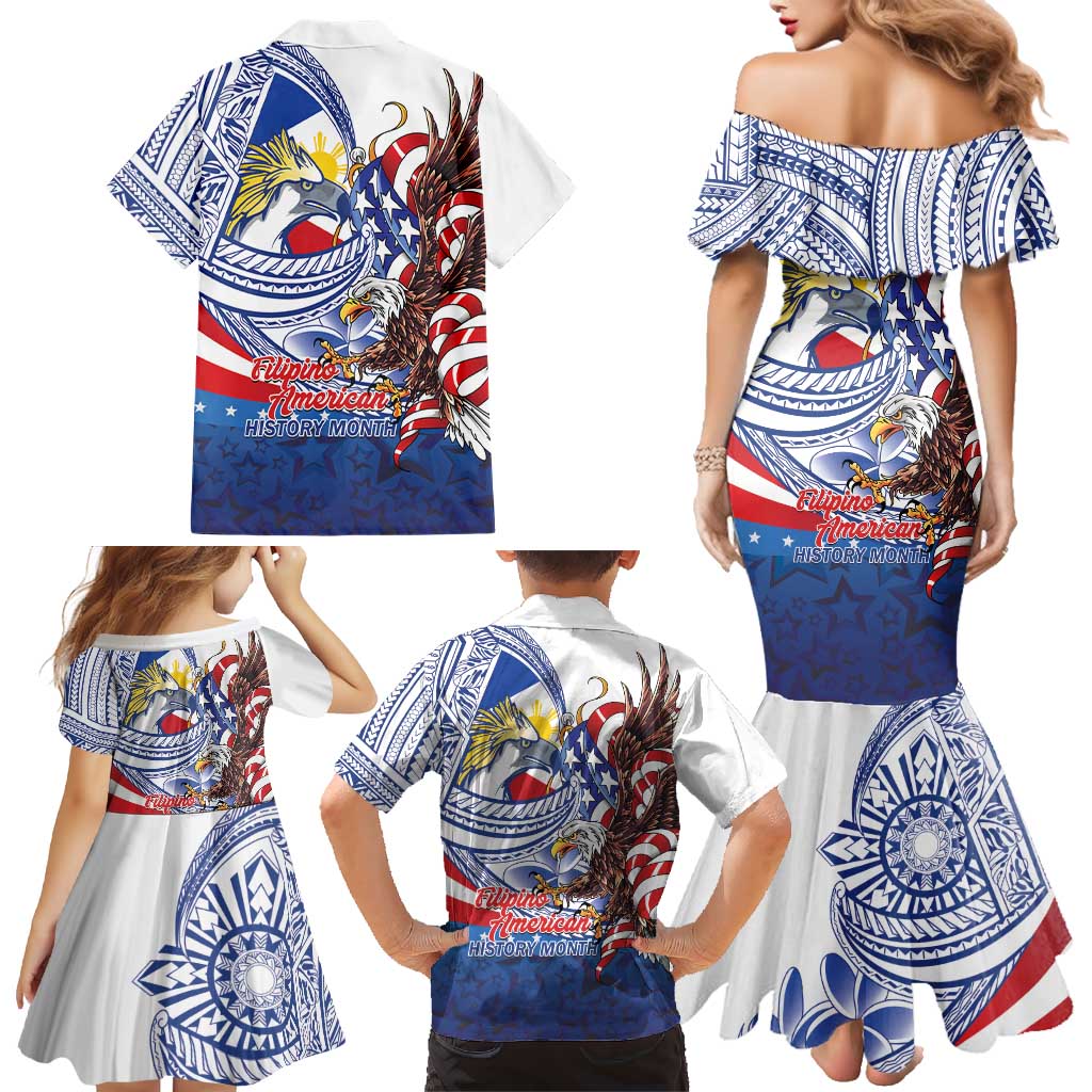 Filipino American History Month Family Matching Mermaid Dress and Hawaiian Shirt Philippines Agila USA Eagle Mix Flag