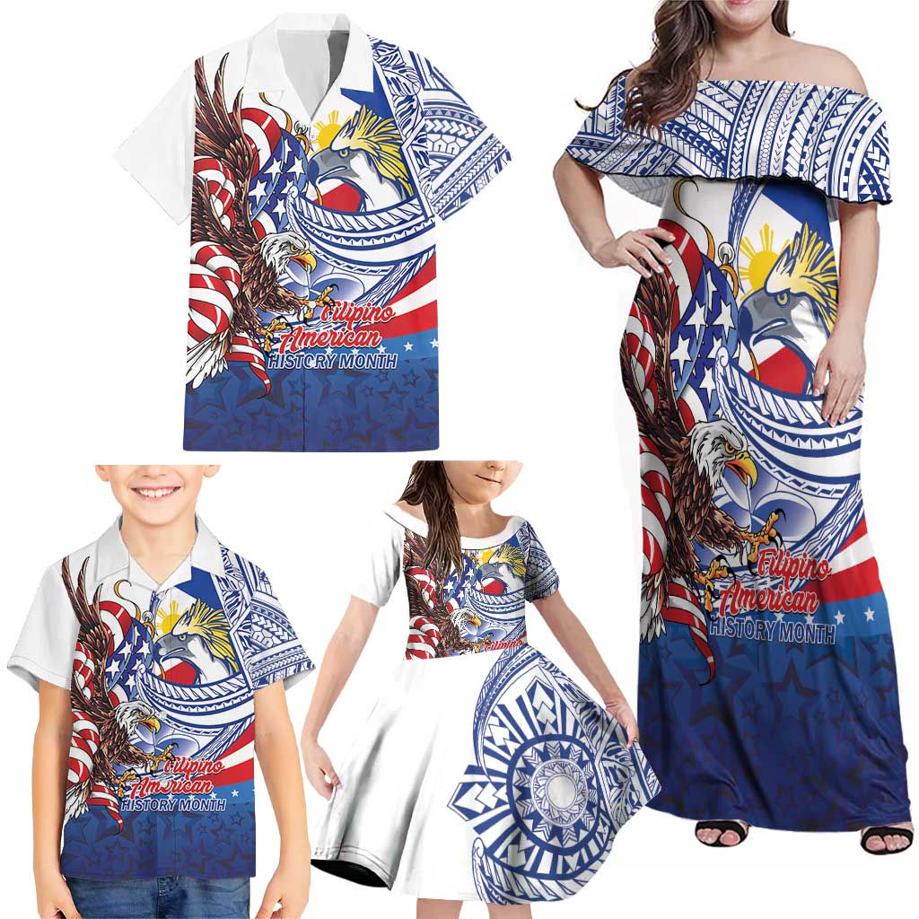 Filipino American History Month Family Matching Off Shoulder Maxi Dress and Hawaiian Shirt Philippines Agila USA Eagle Mix Flag