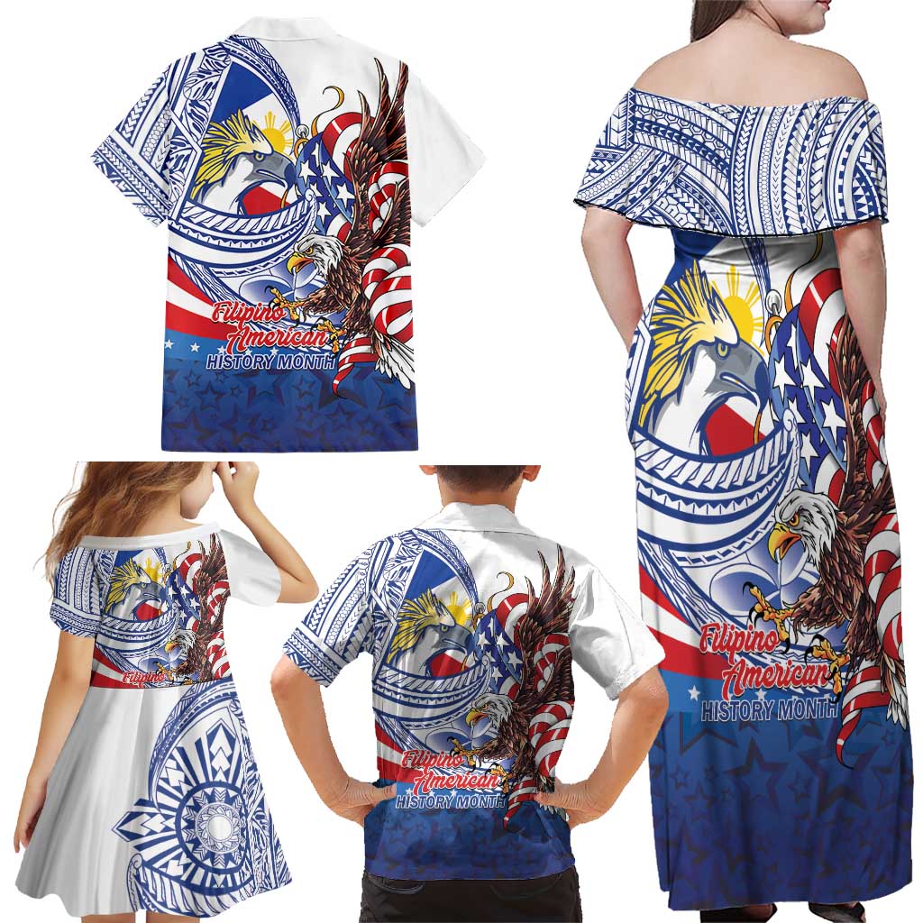 Filipino American History Month Family Matching Off Shoulder Maxi Dress and Hawaiian Shirt Philippines Agila USA Eagle Mix Flag