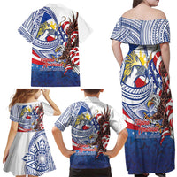 Filipino American History Month Family Matching Off Shoulder Maxi Dress and Hawaiian Shirt Philippines Agila USA Eagle Mix Flag