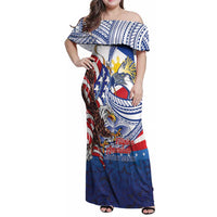 Filipino American History Month Family Matching Off Shoulder Maxi Dress and Hawaiian Shirt Philippines Agila USA Eagle Mix Flag