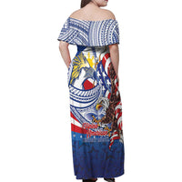 Filipino American History Month Family Matching Off Shoulder Maxi Dress and Hawaiian Shirt Philippines Agila USA Eagle Mix Flag