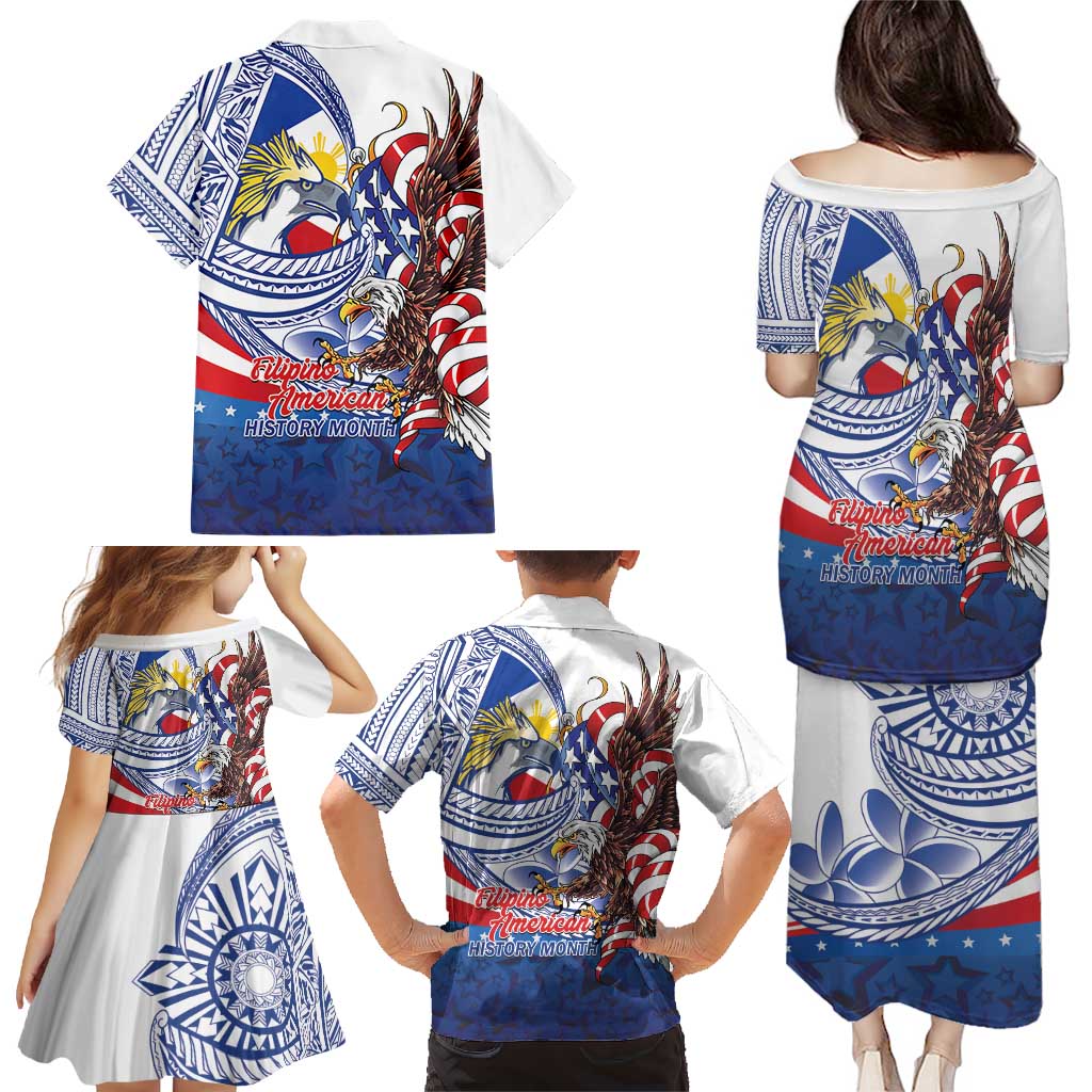 Filipino American History Month Family Matching Puletasi and Hawaiian Shirt Philippines Agila USA Eagle Mix Flag