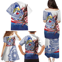 Filipino American History Month Family Matching Puletasi and Hawaiian Shirt Philippines Agila USA Eagle Mix Flag