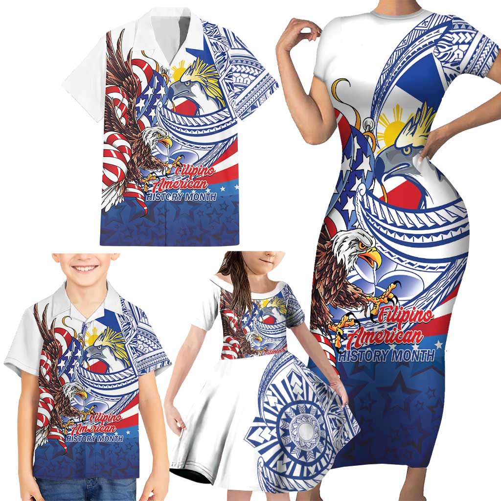 Filipino American History Month Family Matching Short Sleeve Bodycon Dress and Hawaiian Shirt Philippines Agila USA Eagle Mix Flag