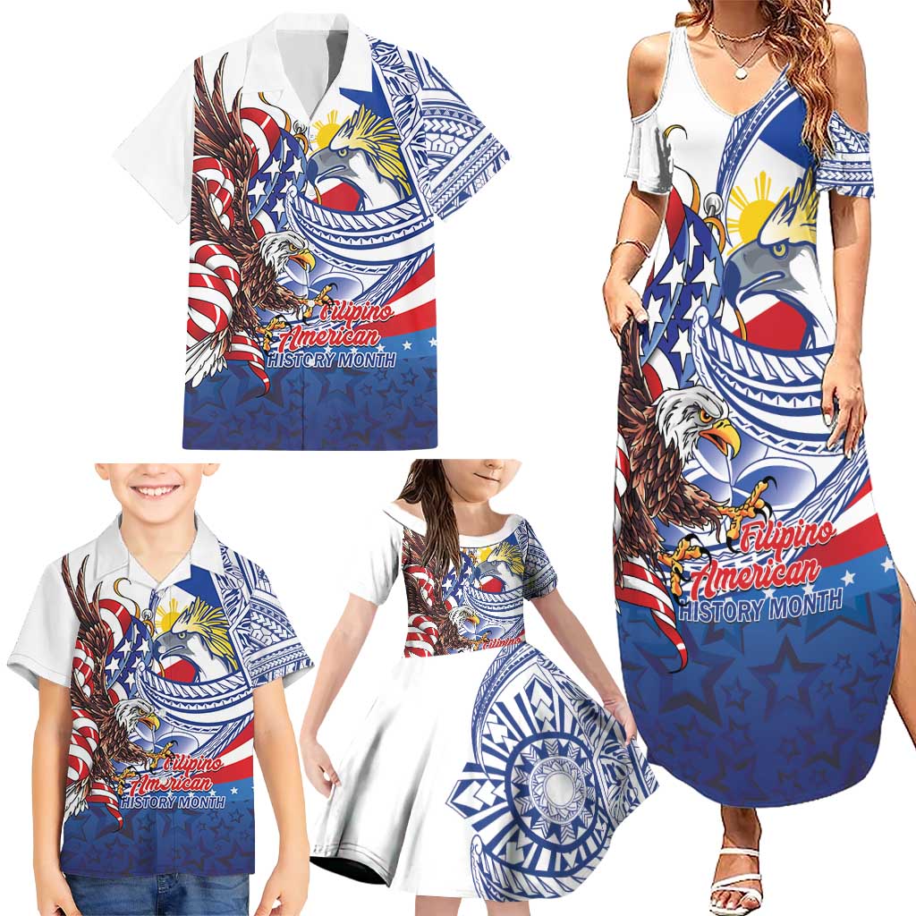 Filipino American History Month Family Matching Summer Maxi Dress and Hawaiian Shirt Philippines Agila USA Eagle Mix Flag