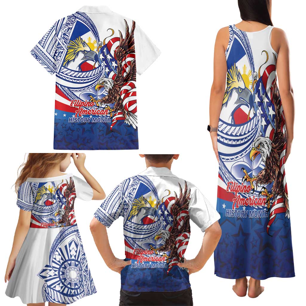 Filipino American History Month Family Matching Tank Maxi Dress and Hawaiian Shirt Philippines Agila USA Eagle Mix Flag