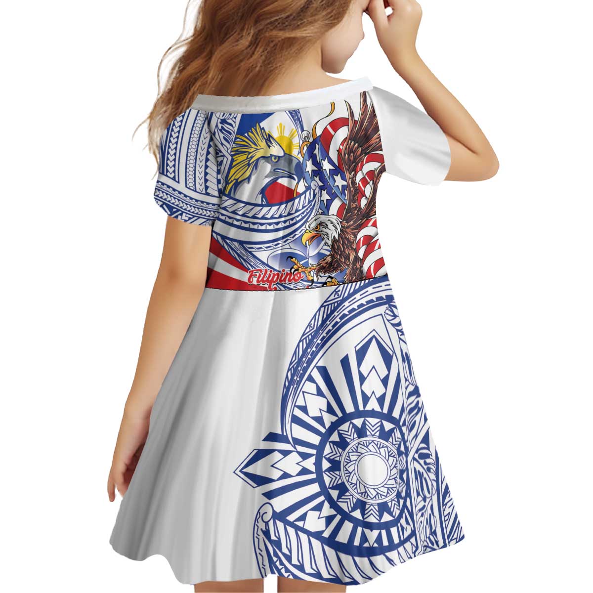 Filipino American History Month Kid Short Sleeve Dress Philippines Agila USA Eagle Mix Flag