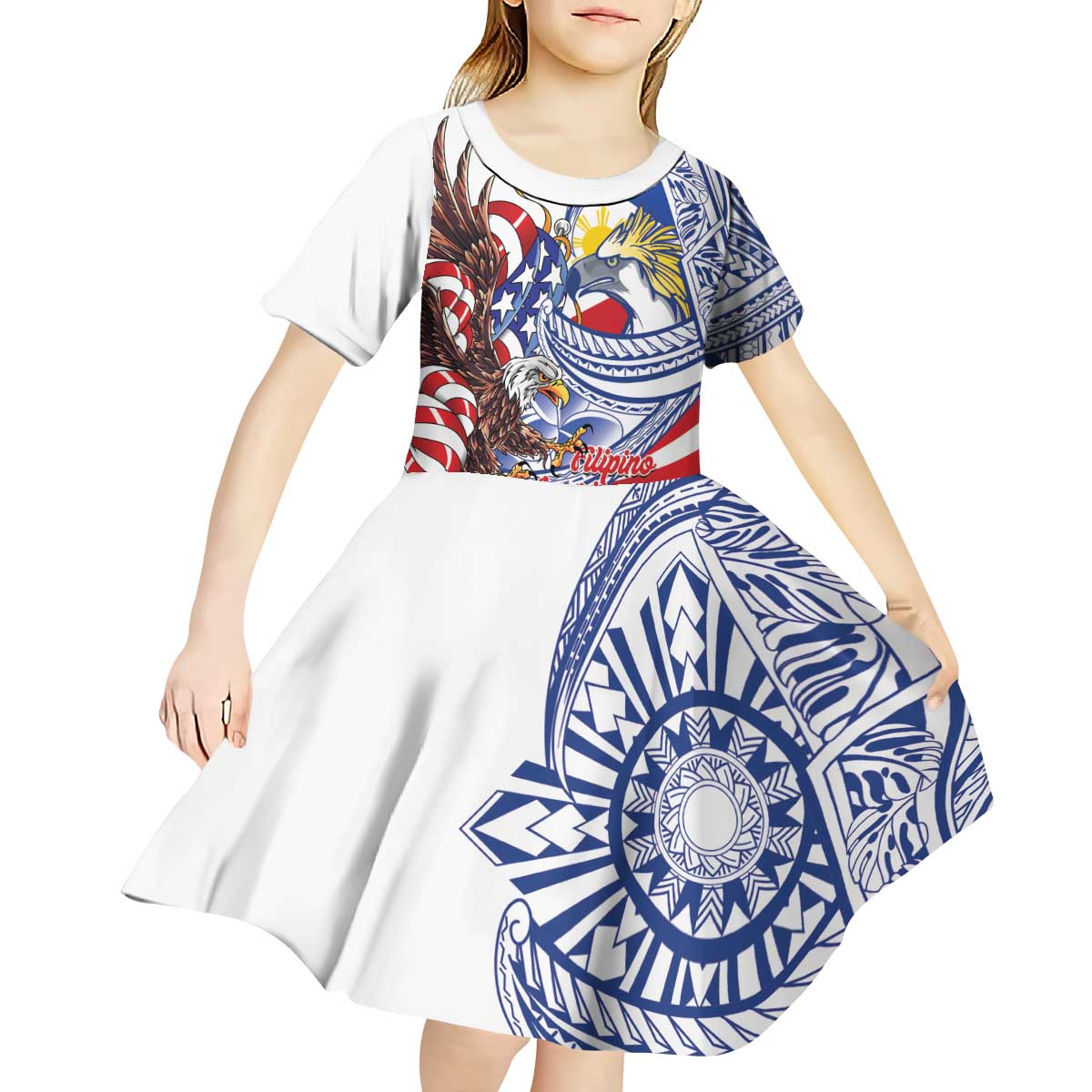 Filipino American History Month Kid Short Sleeve Dress Philippines Agila USA Eagle Mix Flag