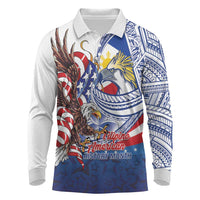 Filipino American History Month Long Sleeve Polo Shirt Philippines Agila USA Eagle Mix Flag