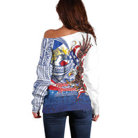 Filipino American History Month Off Shoulder Sweater Philippines Agila USA Eagle Mix Flag