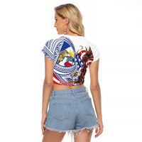 Filipino American History Month Raglan Cropped T Shirt Philippines Agila USA Eagle Mix Flag LT14 - Polynesian Pride