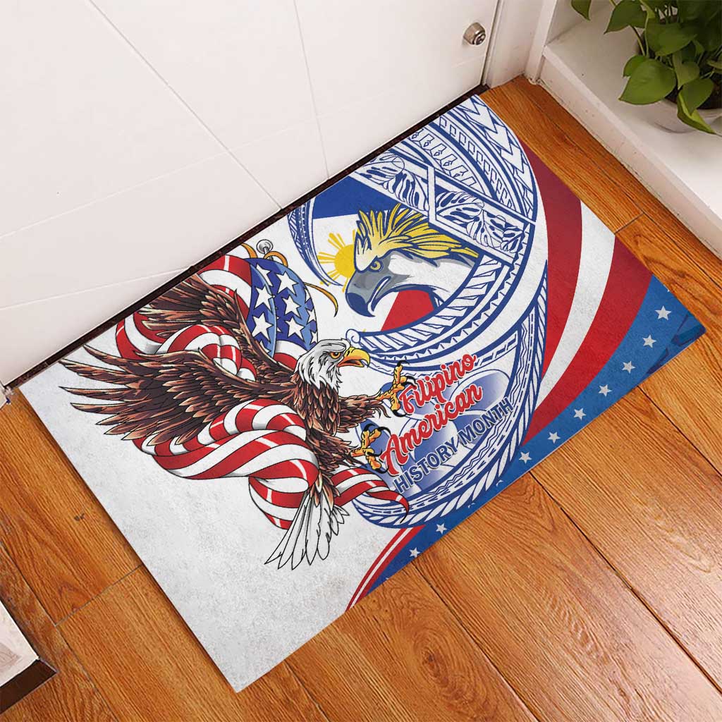 Filipino American History Month Rubber Doormat Philippines Agila USA Eagle Mix Flag