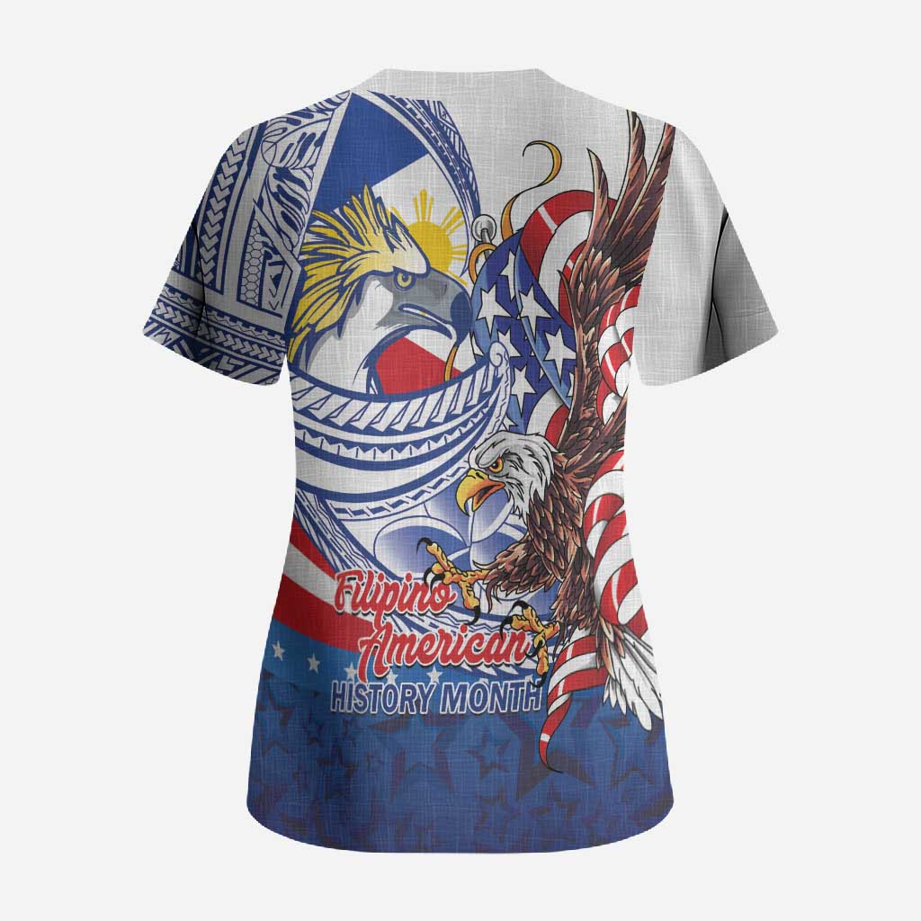 Filipino American History Month Scrub Top Philippines Agila USA Eagle Mix Flag LT14 - Polynesian Pride