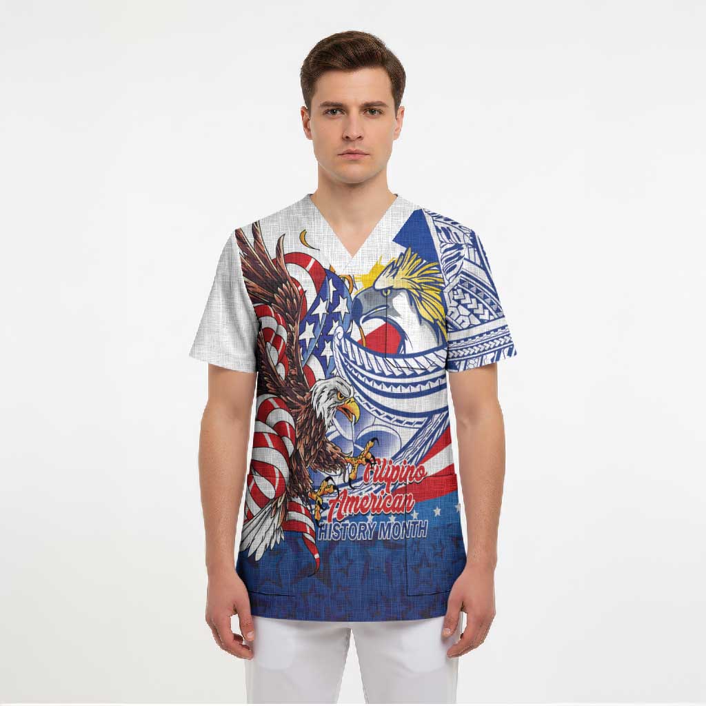 Filipino American History Month Scrub Top Philippines Agila USA Eagle Mix Flag LT14 - Polynesian Pride