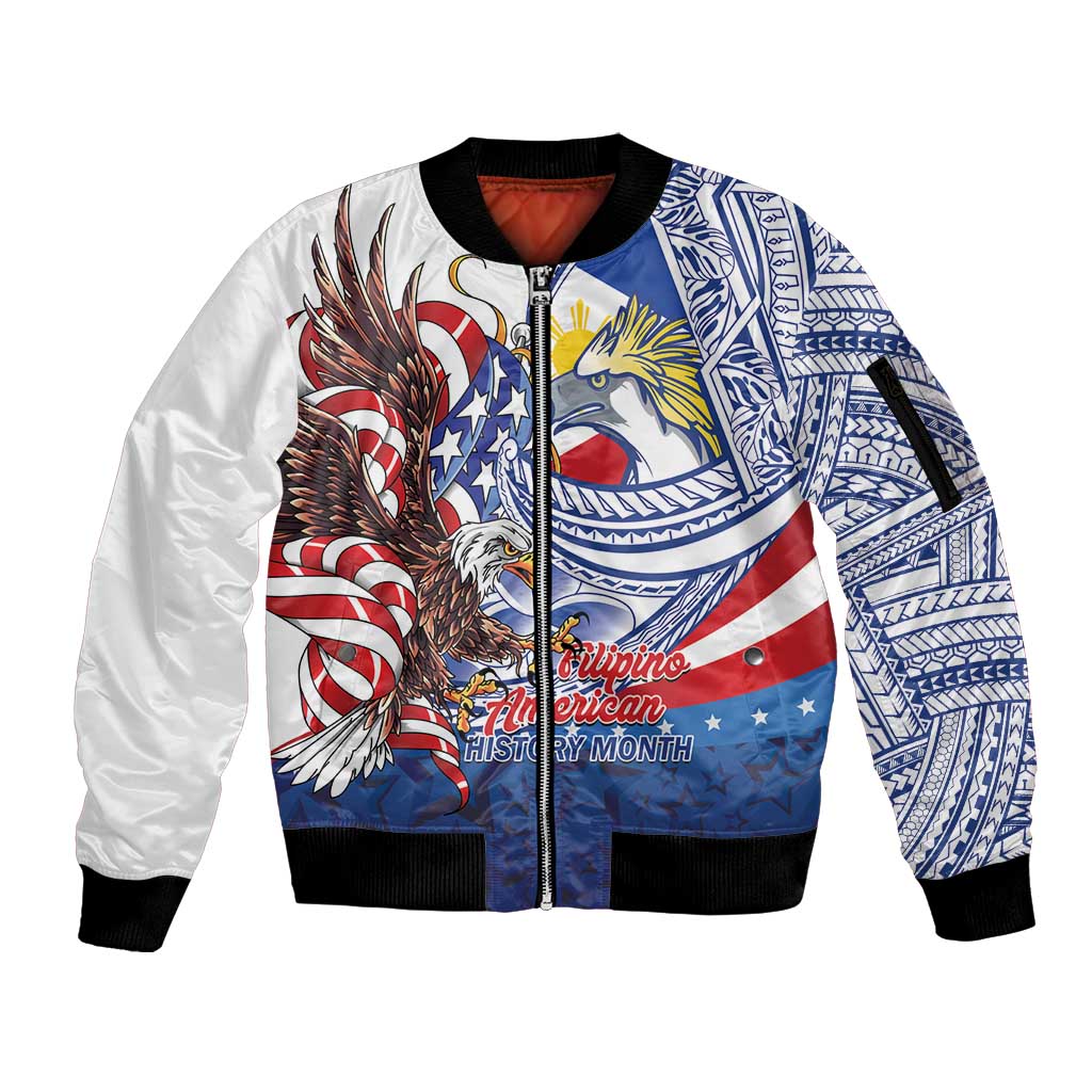 Filipino American History Month Sleeve Zip Bomber Jacket Philippines Agila USA Eagle Mix Flag