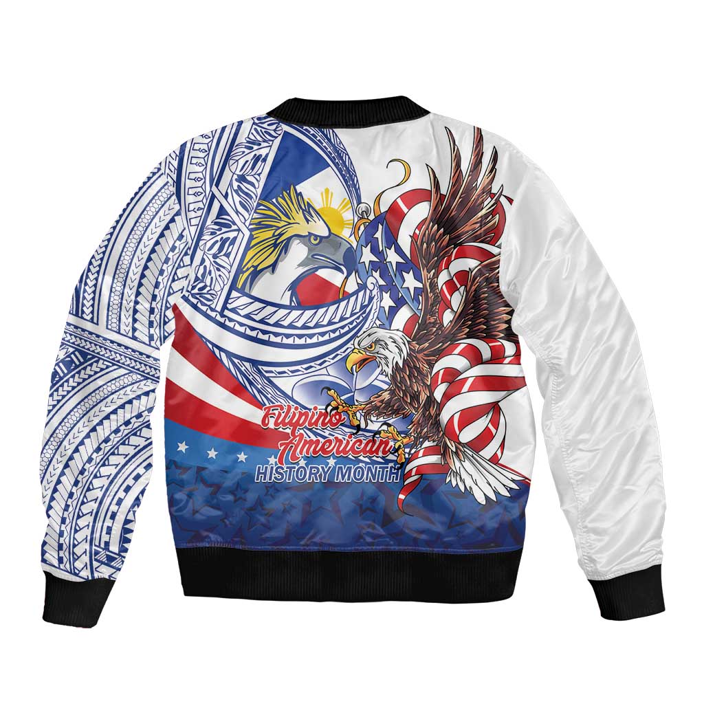 Filipino American History Month Sleeve Zip Bomber Jacket Philippines Agila USA Eagle Mix Flag
