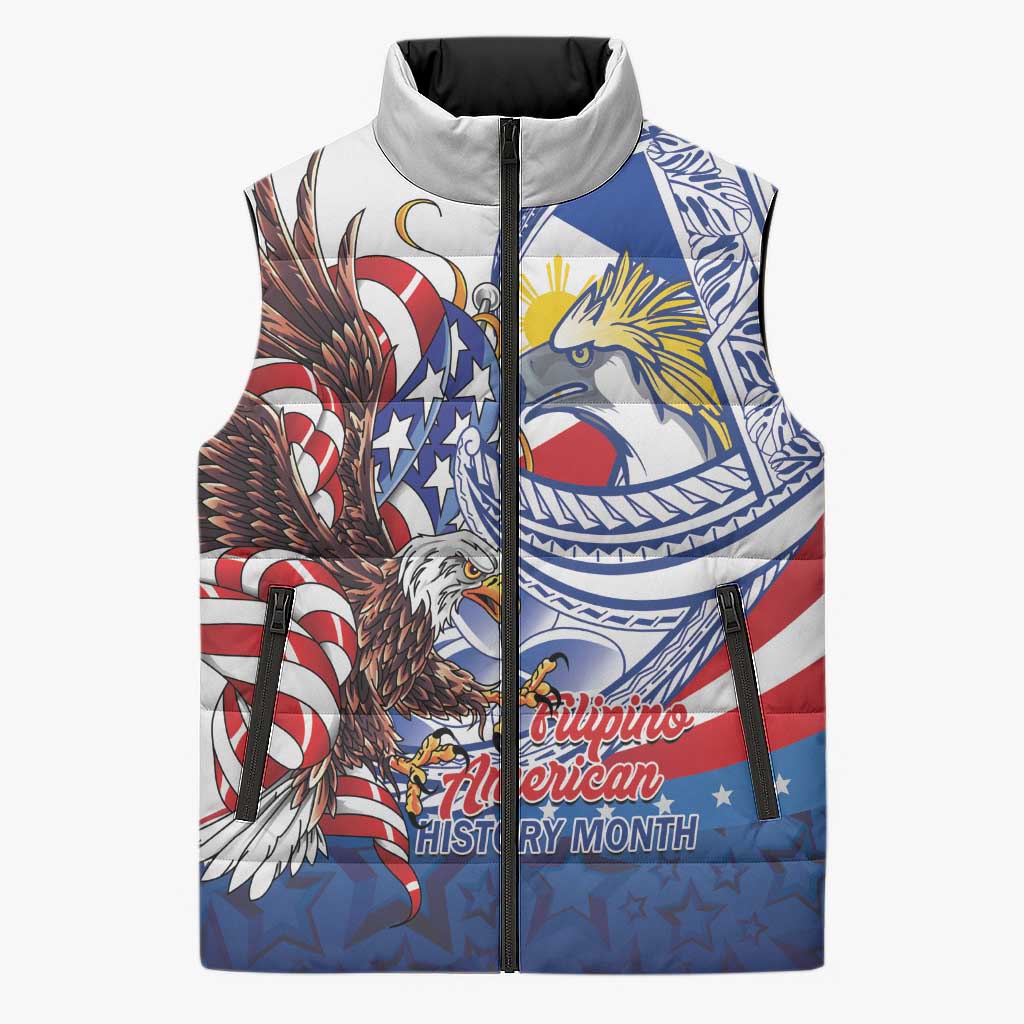 Filipino American History Month Sleeveless Puffer Jacket Philippines Agila USA Eagle Mix Flag