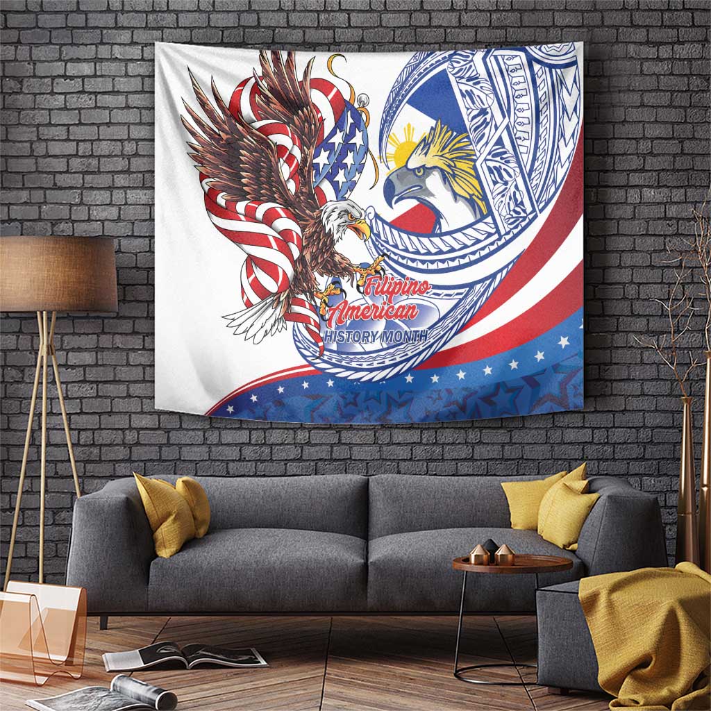 Filipino American History Month Tapestry Philippines Agila USA Eagle Mix Flag LT14 Blue - Polynesian Pride