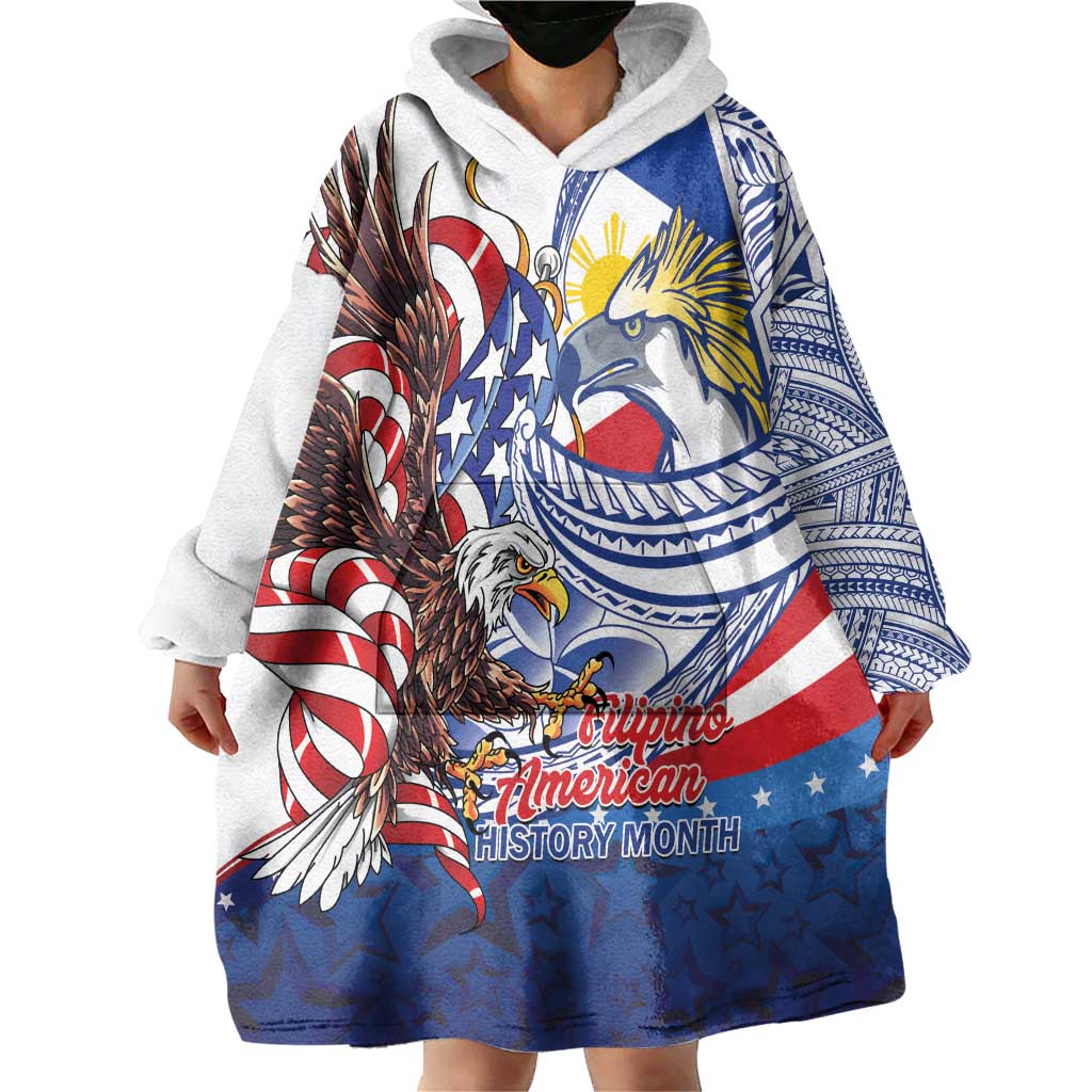 Filipino American History Month Wearable Blanket Hoodie Philippines Agila USA Eagle Mix Flag