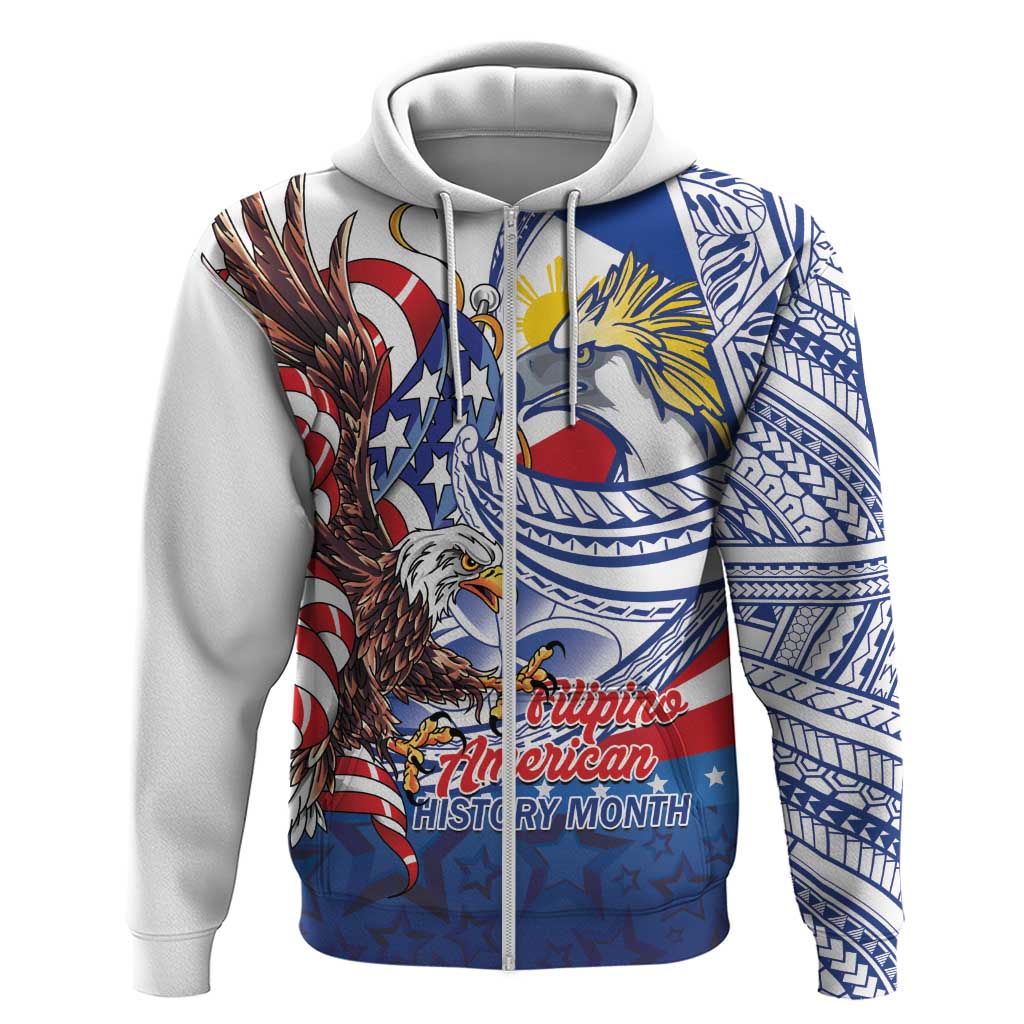 Filipino American History Month Zip Hoodie Philippines Agila USA Eagle Mix Flag LT14 Zip Hoodie Blue - Polynesian Pride