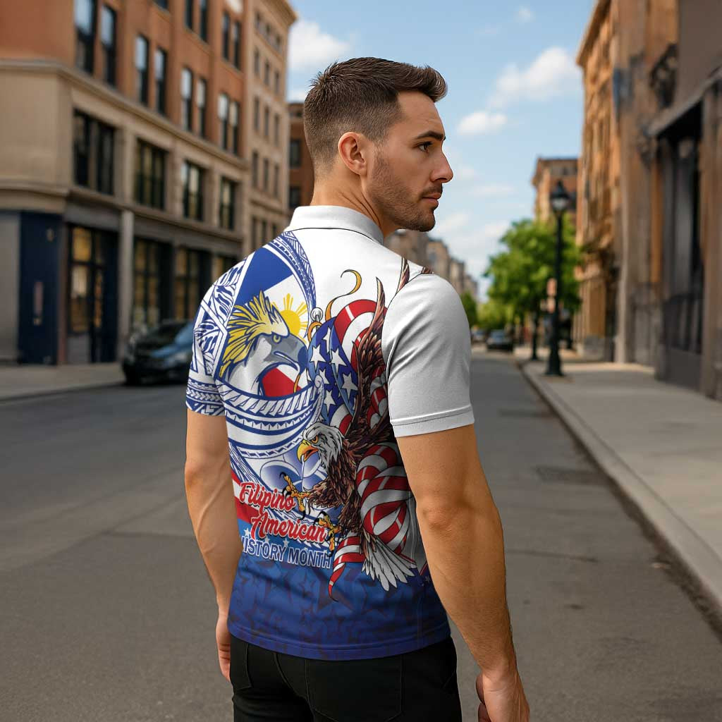 Filipino American History Month Zipper Polo Shirt Philippines Agila USA Eagle Mix Flag