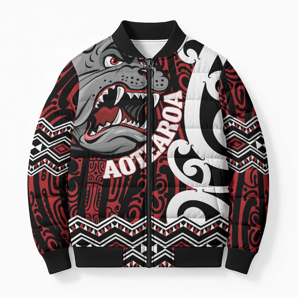 Personalised Aotearoa Bulldog Bomber Puffer Jacket New Zealand Maori Taniko Art - Polynesian Pride