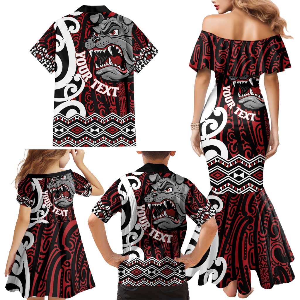 Personalised Aotearoa Bulldog Family Matching Mermaid Dress and Hawaiian Shirt New Zealand Maori Taniko Art