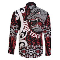 Personalised Aotearoa Bulldog Family Matching Off Shoulder Maxi Dress and Hawaiian Shirt New Zealand Maori Taniko Art