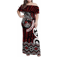 Personalised Aotearoa Bulldog Family Matching Off Shoulder Maxi Dress and Hawaiian Shirt New Zealand Maori Taniko Art