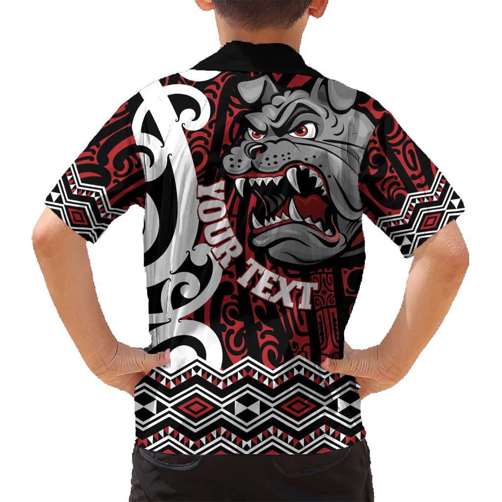 Personalised Aotearoa Bulldog Family Matching Off Shoulder Short Dress and Hawaiian Shirt New Zealand Maori Taniko Art LT14 - Polynesian Pride