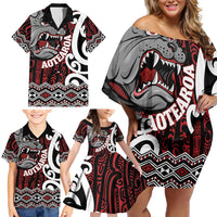 Personalised Aotearoa Bulldog Family Matching Off Shoulder Short Dress and Hawaiian Shirt New Zealand Maori Taniko Art LT14 - Polynesian Pride