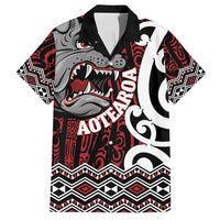 Personalised Aotearoa Bulldog Family Matching Off Shoulder Short Dress and Hawaiian Shirt New Zealand Maori Taniko Art LT14 Dad's Shirt - Short Sleeve Red - Polynesian Pride