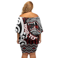 Personalised Aotearoa Bulldog Family Matching Off Shoulder Short Dress and Hawaiian Shirt New Zealand Maori Taniko Art LT14 - Polynesian Pride