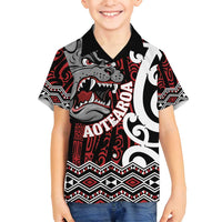 Personalised Aotearoa Bulldog Family Matching Off Shoulder Short Dress and Hawaiian Shirt New Zealand Maori Taniko Art LT14 Son's Shirt Red - Polynesian Pride