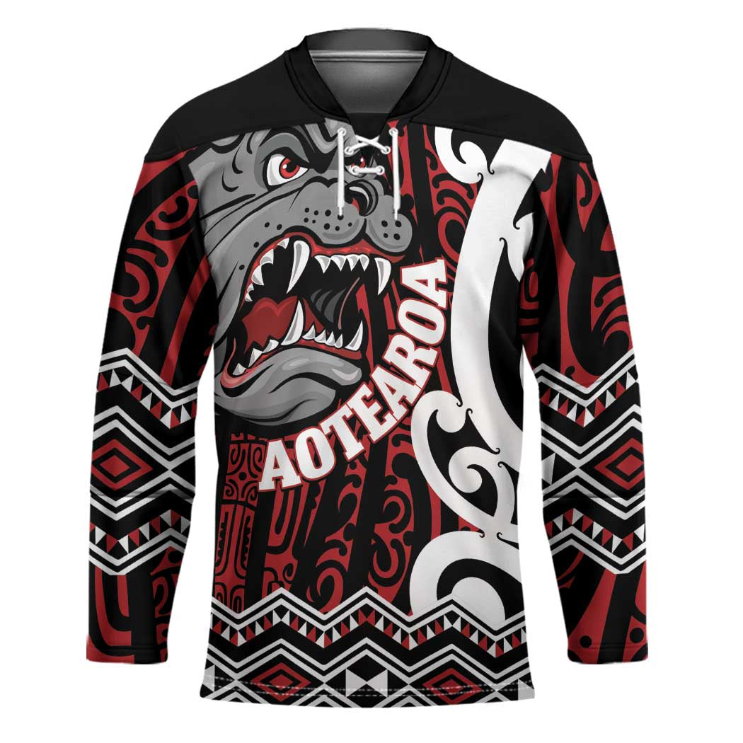 Personalised Aotearoa Bulldog Hockey Jersey New Zealand Maori Taniko Art - Polynesian Pride