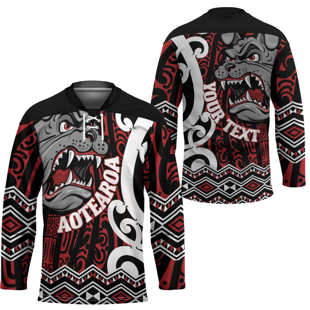 Personalised Aotearoa Bulldog Hockey Jersey New Zealand Maori Taniko Art - Polynesian Pride