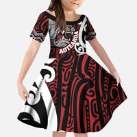 Personalised Aotearoa Bulldog Kid Short Sleeve Dress New Zealand Maori Taniko Art