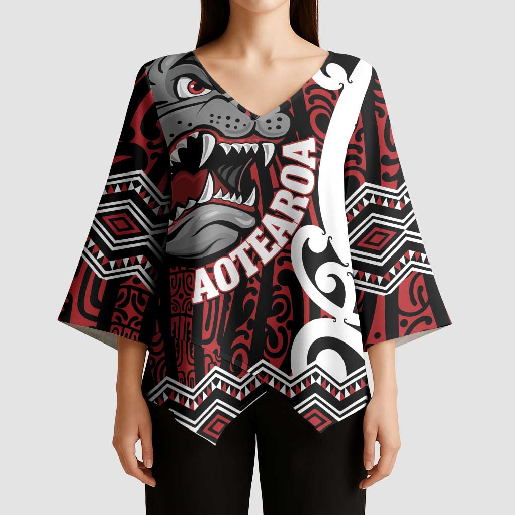 Personalised Aotearoa Bulldog Kimono Sleeve Blouse New Zealand Maori Taniko Art - Polynesian Pride