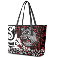 Personalised Aotearoa Bulldog Leather Tote Bag New Zealand Maori Taniko Art