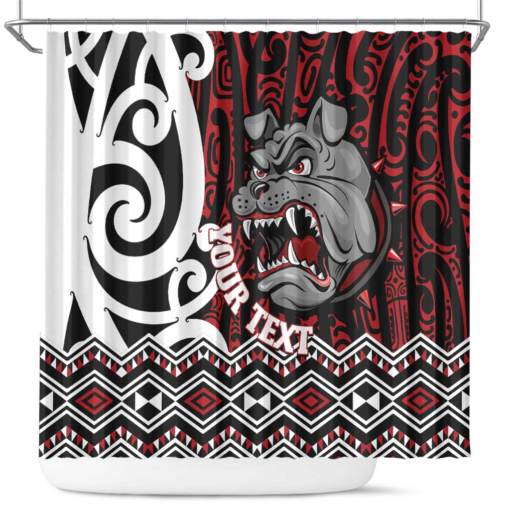Personalised Aotearoa Bulldog Shower Curtain New Zealand Maori Taniko Art