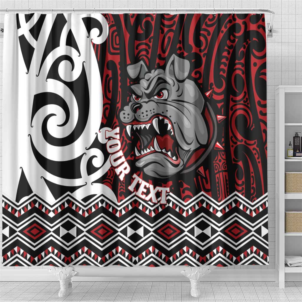 Personalised Aotearoa Bulldog Shower Curtain New Zealand Maori Taniko Art