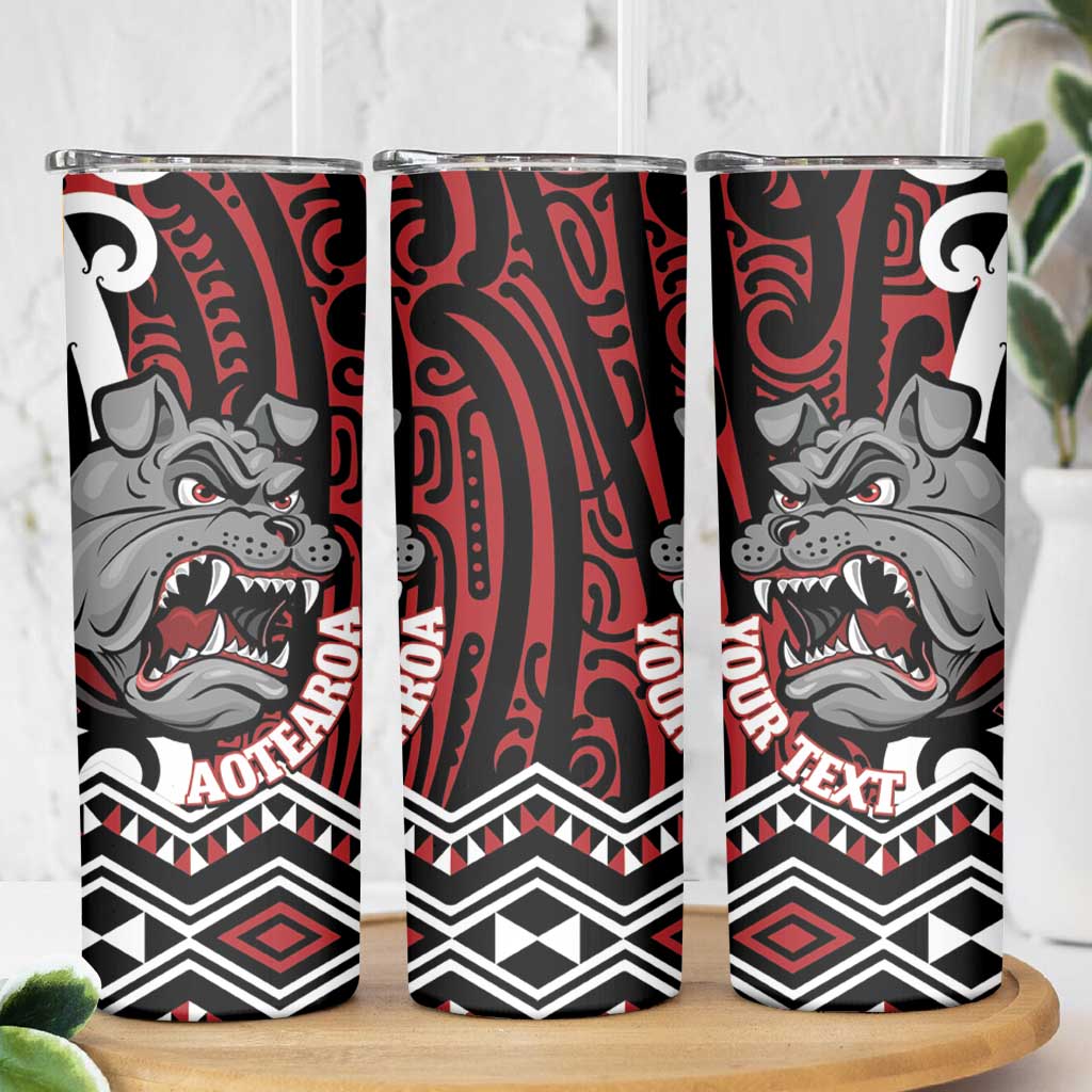 Personalised Aotearoa Bulldog Skinny Tumbler New Zealand Maori Taniko Art