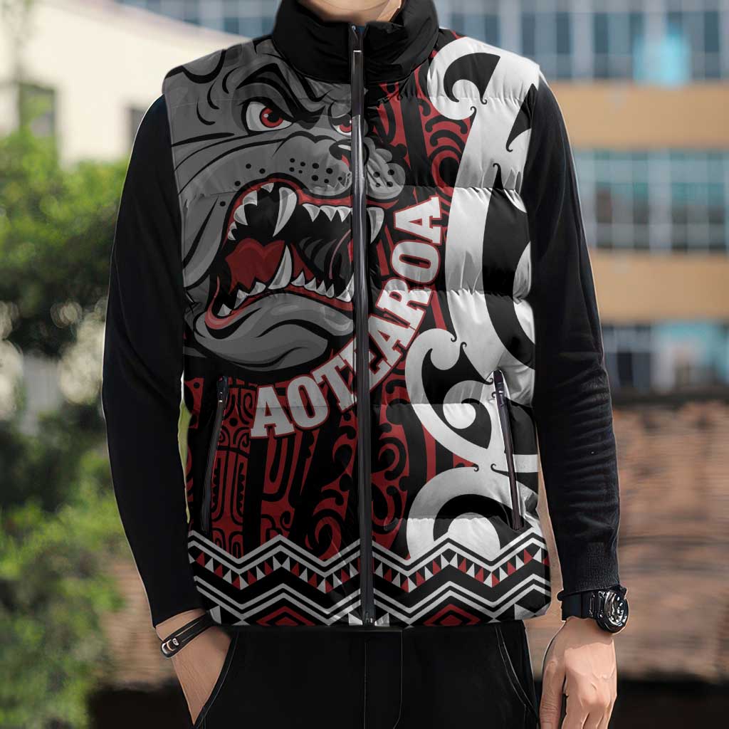 Personalised Aotearoa Bulldog Sleeveless Puffer Jacket New Zealand Maori Taniko Art - Polynesian Pride
