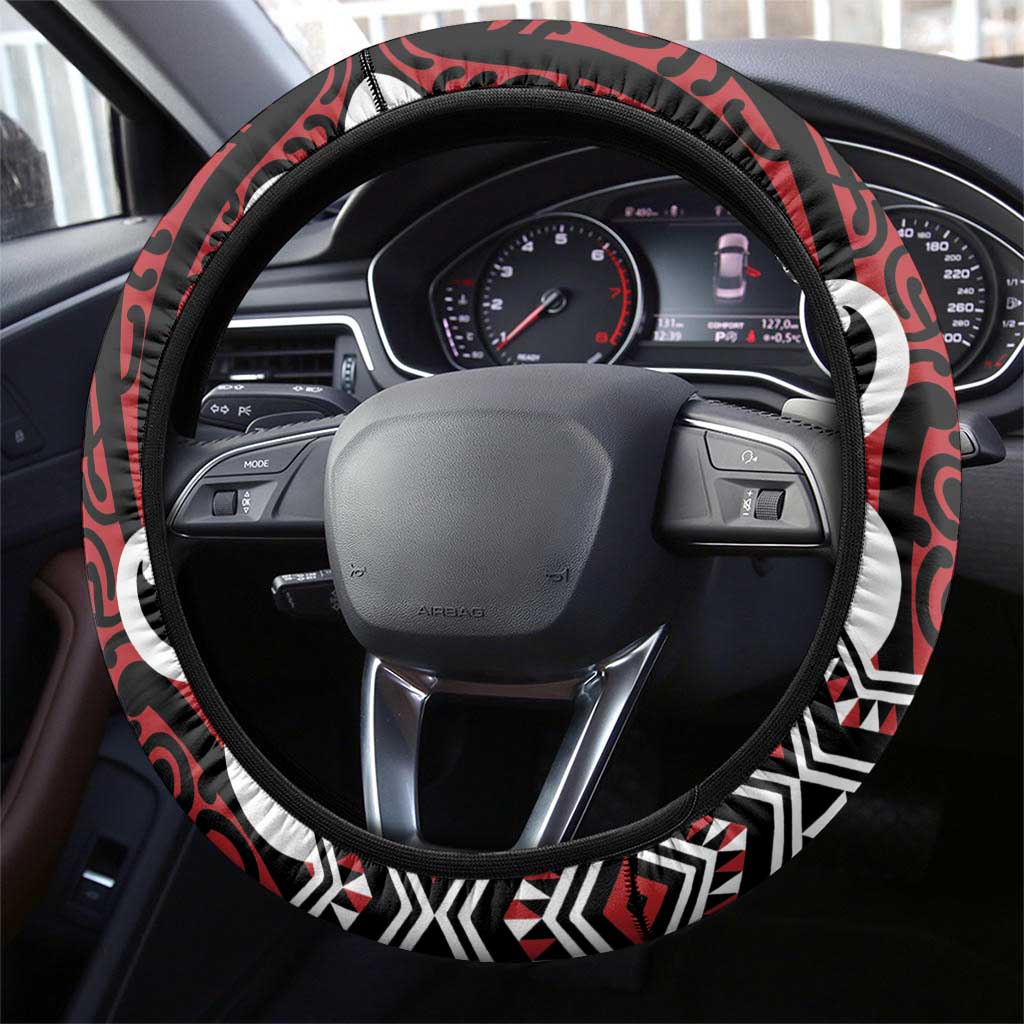 Aotearoa Bulldog Steering Wheel Cover New Zealand Maori Taniko Art