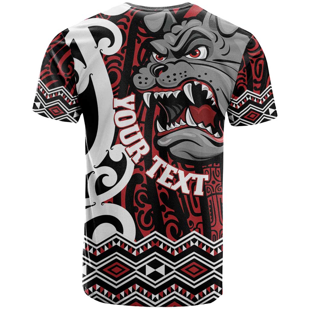 Personalised Aotearoa Bulldog T Shirt New Zealand Maori Taniko Art